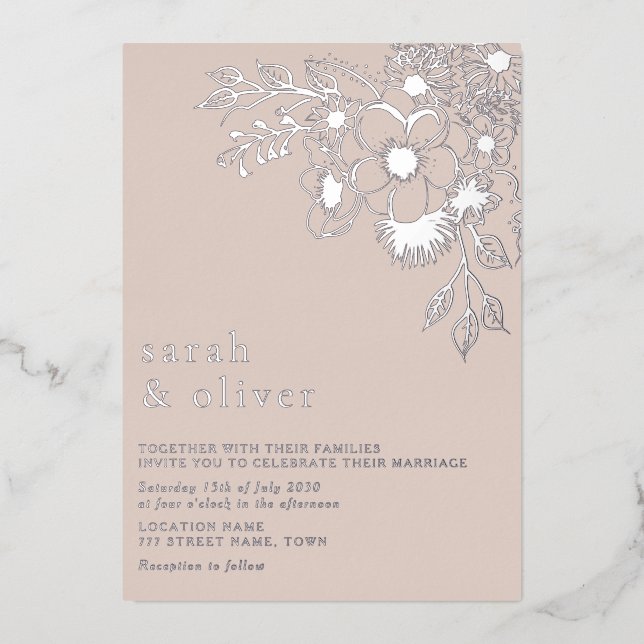 Faire-part de mariage floral rose pâle (Recto)