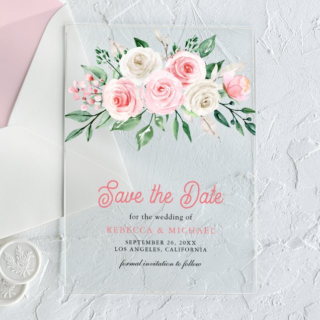 Faire-part de mariage floral rose pâle (Créateur téléchargé)