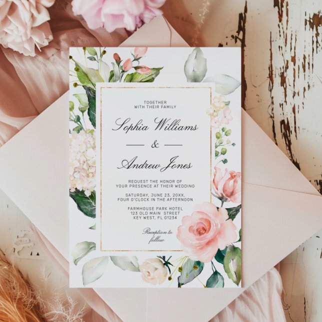 Faire-part de mariage floral rose pâle (Créateur téléchargé)