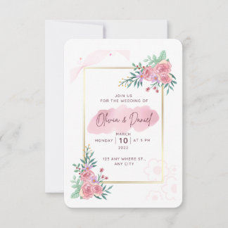 Faire-part de mariage floral rose pâle élégant