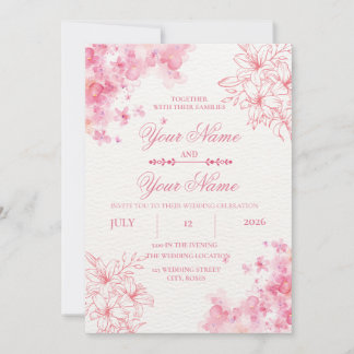 Faire-part de mariage floral rose pâle élégant