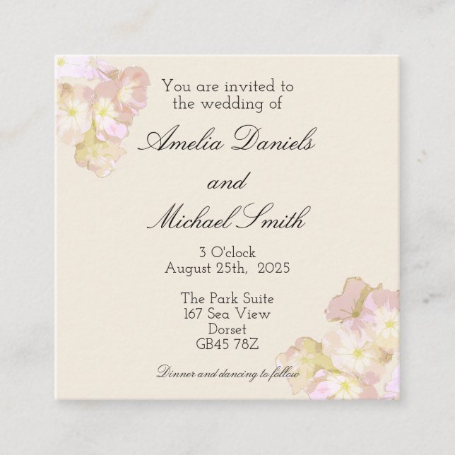 Faire-part de mariage floral rose pastel et crème (Devant)