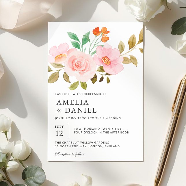 Faire-part de mariage floral Rose Pêche (Créateur téléchargé)