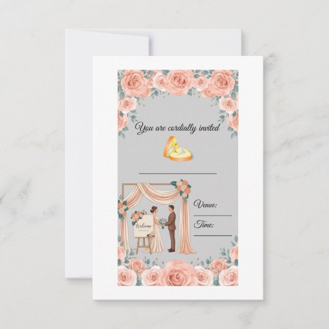 Faire-part de mariage floral rose pêche élégant (Devant)
