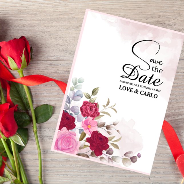 Faire-part de mariage floral rose personnalisé (Créateur téléchargé)