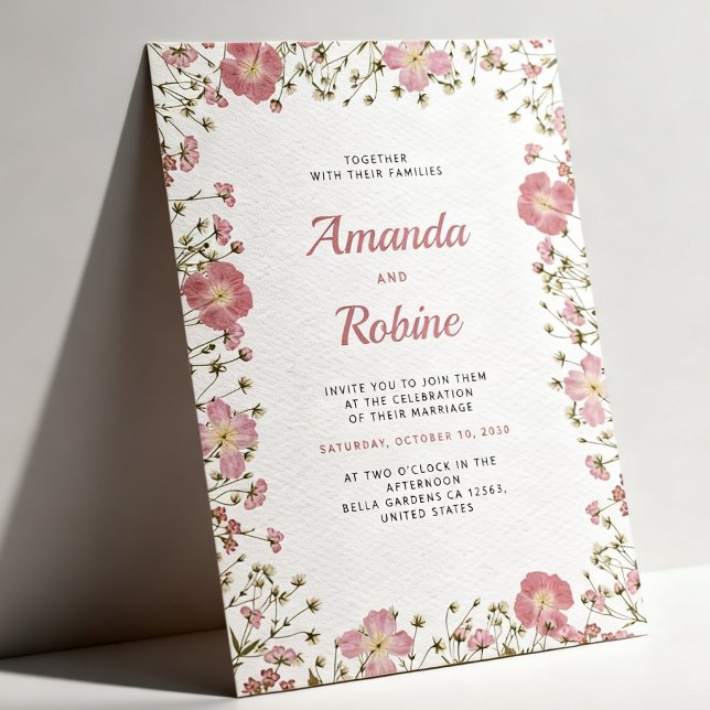 Faire-part de mariage floral rose poudré (Créateur téléchargé)