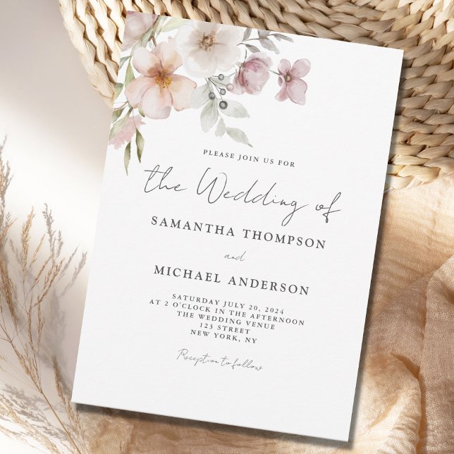 Faire-part de mariage floral rose poudré (Créateur téléchargé)