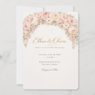 Faire-part de mariage floral rose poudré de luxe