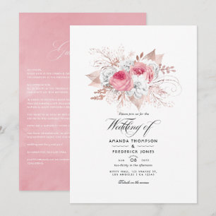 Faire-part de mariage floral rose poudré et or ros