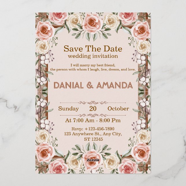Faire-part de mariage floral rose poudré modifiabl (Verso)