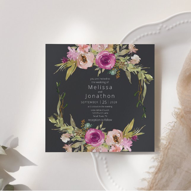 Faire-part de mariage floral rose poudré violet (Créateur téléchargé)
