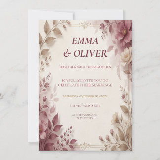 Faire-part de mariage floral Rose Poussiéreux et M