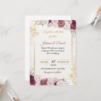 Faire-part de mariage floral rose poussiéreux roma