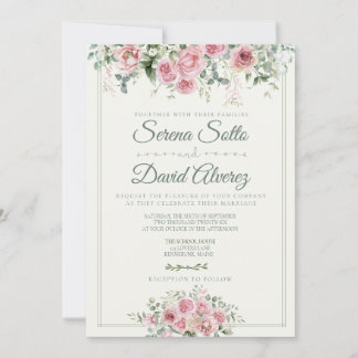 Faire-part de mariage floral Rose Poussiéreux & Sa