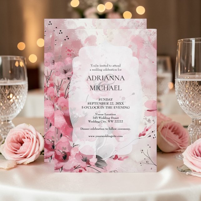 Faire-part de mariage floral rose printanier (Créateur téléchargé)