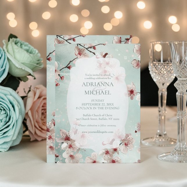 Faire-part de mariage floral rose printanier sur f (Créateur téléchargé)
