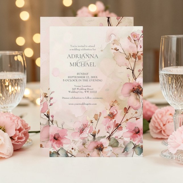 Faire-part de mariage floral rose printemps (Créateur téléchargé)