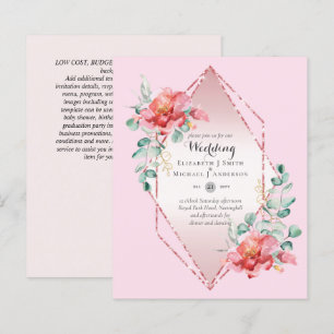 Faire-part de mariage Floral Rose rouge à faible b