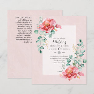 Faire-part de mariage Floral Rose rouge à faible b
