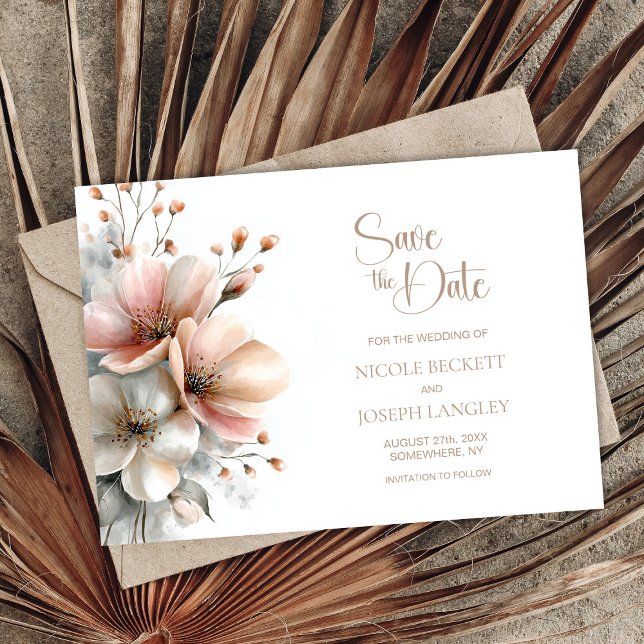 Faire-part de mariage floral rose rustique (Créateur téléchargé)