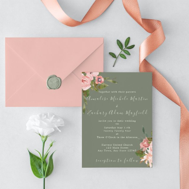 Faire-part de mariage floral rose sauge (Créateur téléchargé)
