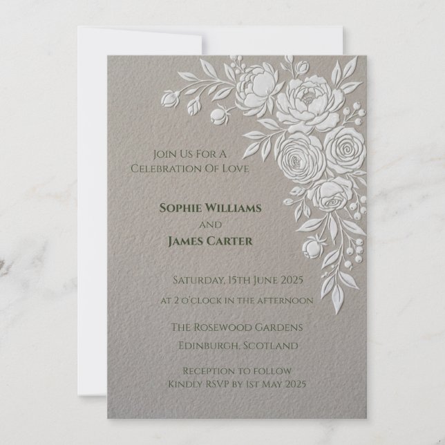 Faire-part de mariage floral rose taupe (Devant)