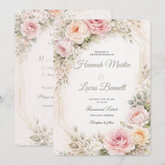 Faire-part de mariage floral rose tendre romantiqu