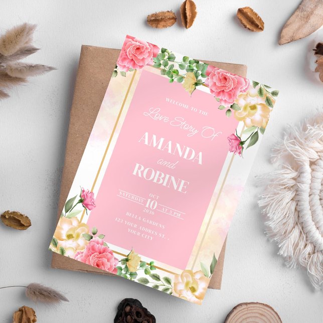 Faire-part de mariage floral rose vif (Créateur téléchargé)