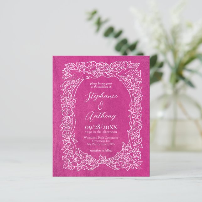 Faire-part de mariage floral rose vif de budget (Debout devant)