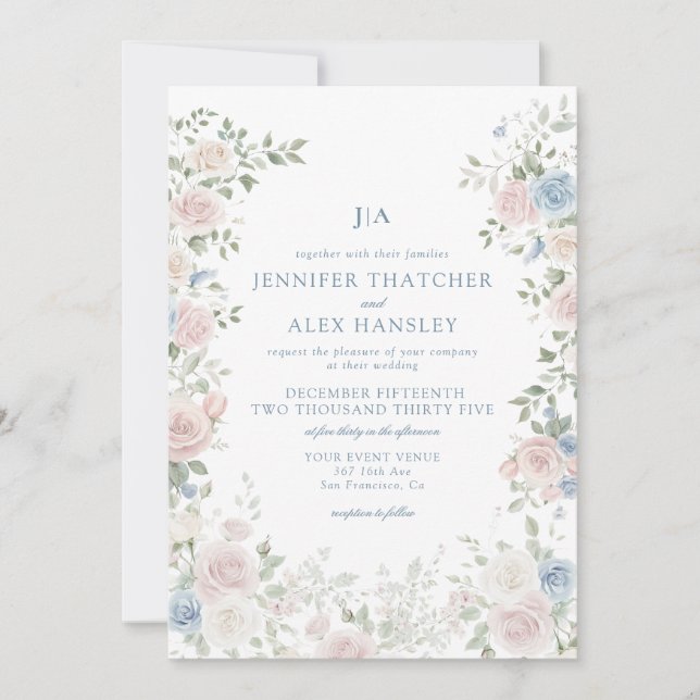 Faire-part de mariage Floral Rose vintage (Devant)