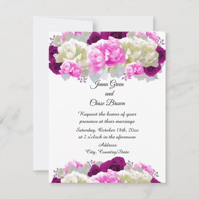 Faire-part de mariage floral Roses et Pivoines Ros (Devant)