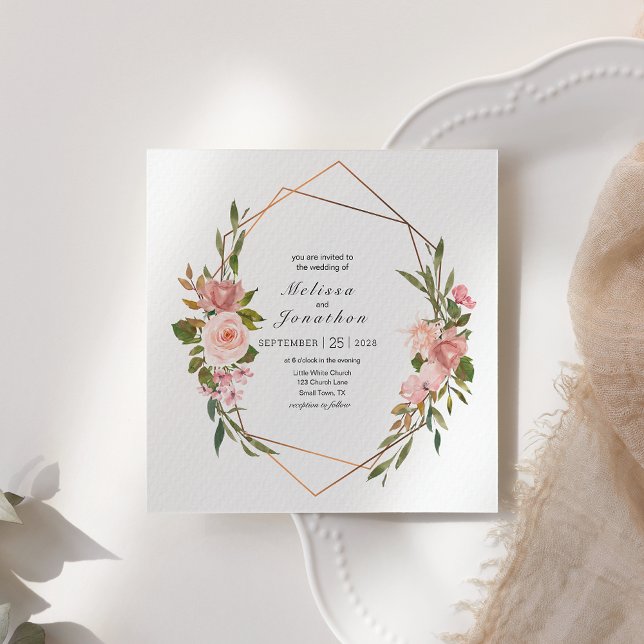 Faire-part de mariage floral Roses Rose Pâle (Créateur téléchargé)