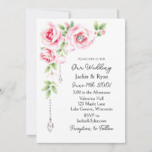 Faire-part de mariage floral Roses roses et Diaman