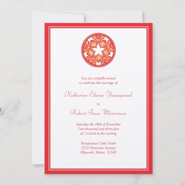 Faire-part de mariage floral rouge de tuiles (Devant)