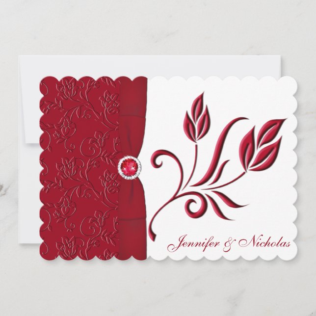 Faire-part de mariage floral rouge et blanc rouge (Devant)