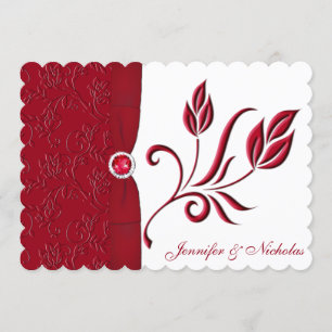 Faire-part de mariage floral rouge et blanc rouge
