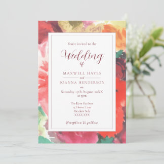 Faire-part de mariage floral rouge et rose vibrant