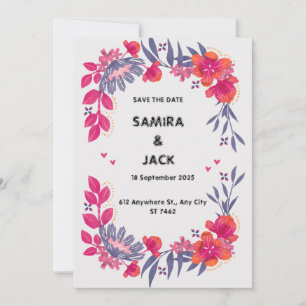 Faire-part de mariage floral rouge gris