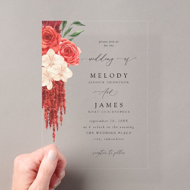 Faire-part de mariage floral rouge V2 (In situ (ordinateur de poche))