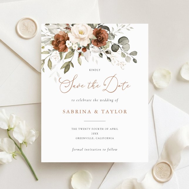Faire-part de mariage Floral Rust Cream Greenery (Créateur téléchargé)