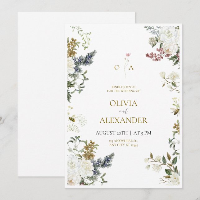 Faire-part de mariage floral rustique (Devant / Derrière)