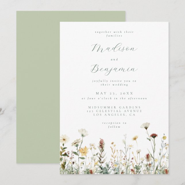 Faire-part de mariage floral rustique (Devant / Derrière)
