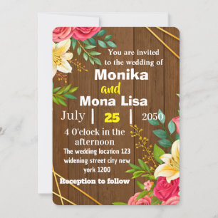 Faire-part de mariage floral rustique avec bois