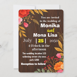 Faire-part de mariage floral rustique avec bois