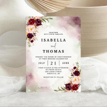 Faire-part de mariage floral rustique bordeaux blu