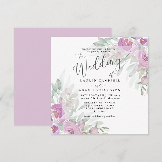 Faire-part de mariage floral rustique Eucalyptus r (Devant / Derrière)
