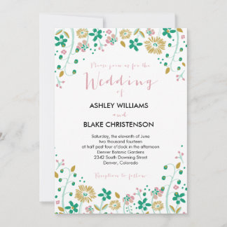 Faire-part de mariage floral rustique or