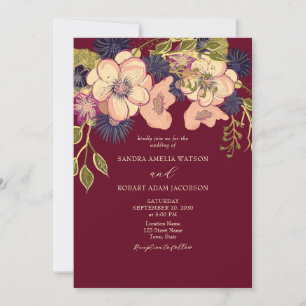 Faire-part de mariage floral rustique rose et burg
