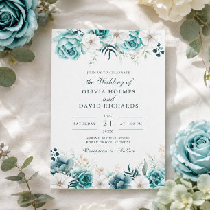 Faire-part de mariage floral sarcelle   Botanique