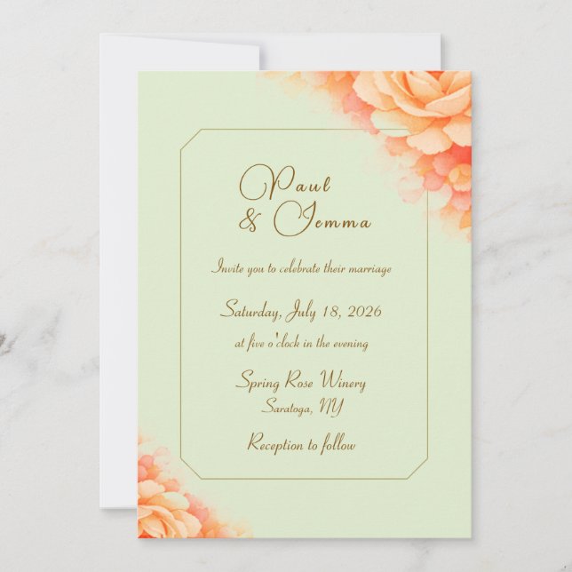 Faire-part de mariage floral sauge et rose (Devant)